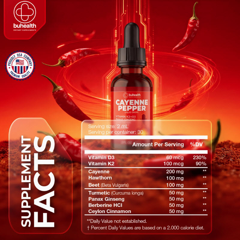 Cayenne Pepper Liquid Drops, 2 fl oz (60 mL) | buhealth - Image 3